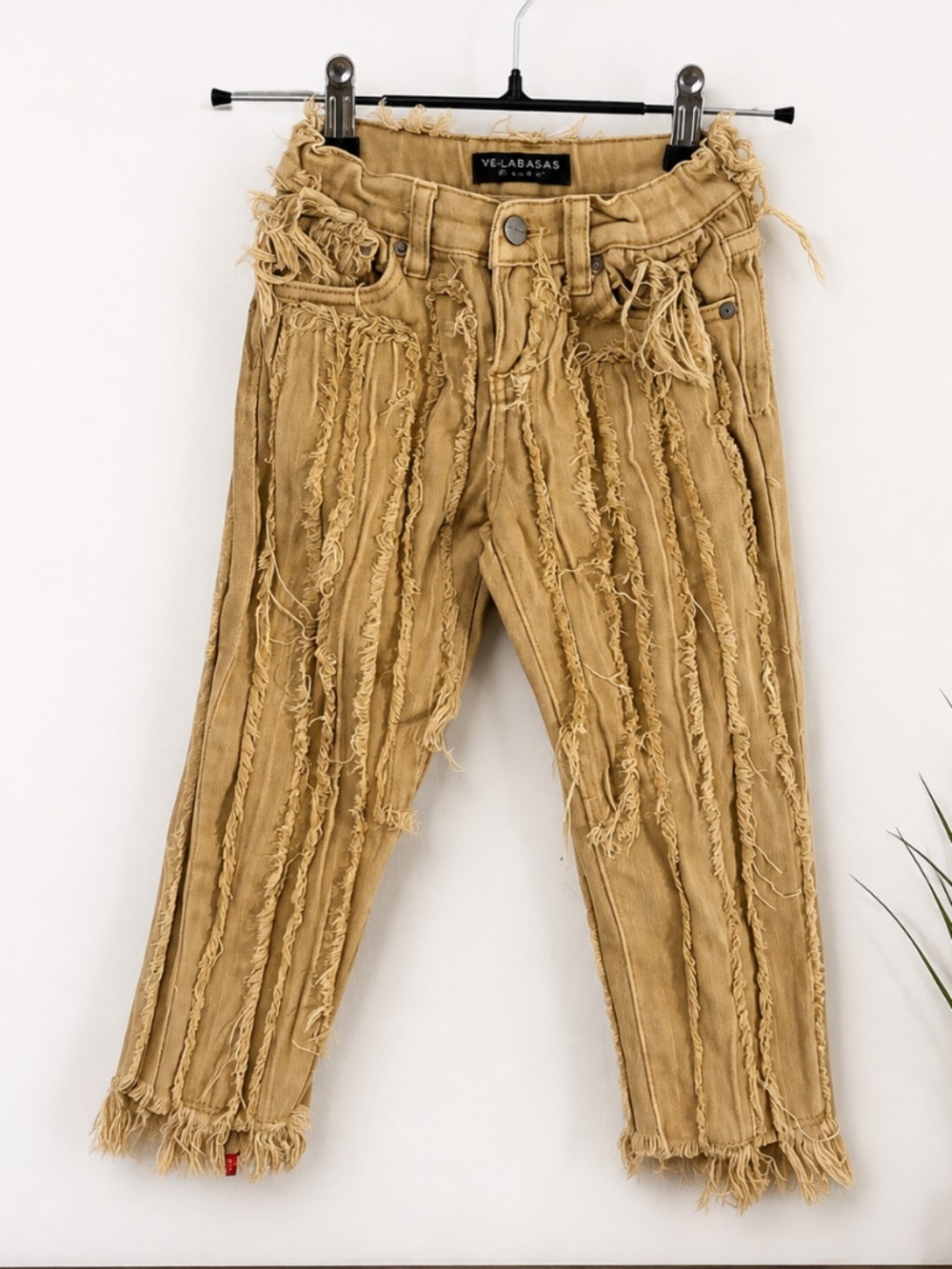 Kids Valabasas Tan Distressed Fringe Jeans